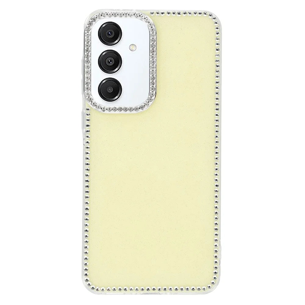 For Samsung Galaxy A35 5G Case Rhinestone Edge Glitter Back TPU + PC IMD Phone Cover - Glitter Light Yellow - 1