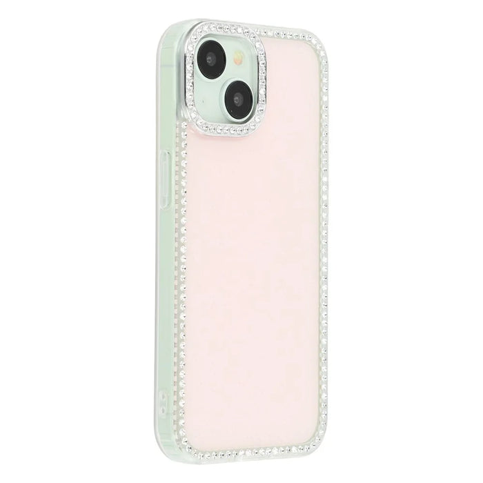 For iPhone 14 / 13 Case Rhinestone Edge Glitter Back TPU + PC IMD Phone Cover - Glitter Light Pink - 1