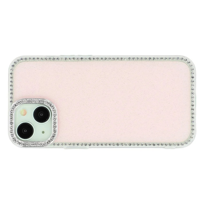 For iPhone 14 / 13 Case Rhinestone Edge Glitter Back TPU + PC IMD Phone Cover - Glitter Light Pink - 3