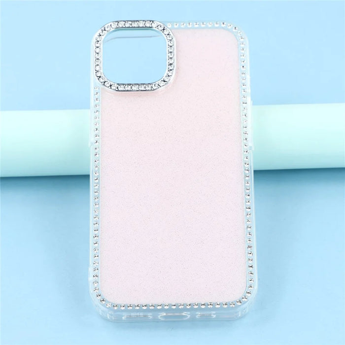 For iPhone 14 / 13 Case Rhinestone Edge Glitter Back TPU + PC IMD Phone Cover - Glitter Light Pink - 6