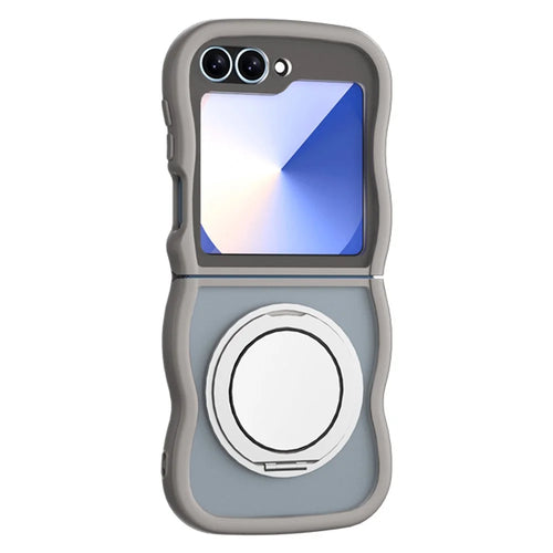 For Samsung Galaxy Z Flip7 FE 5G / Z Flip6 5G / Flip5 5G Magnetic Case Mirror Rotating Kickstand Wave Edge TPU + PC Phone Cover - Grey - 1