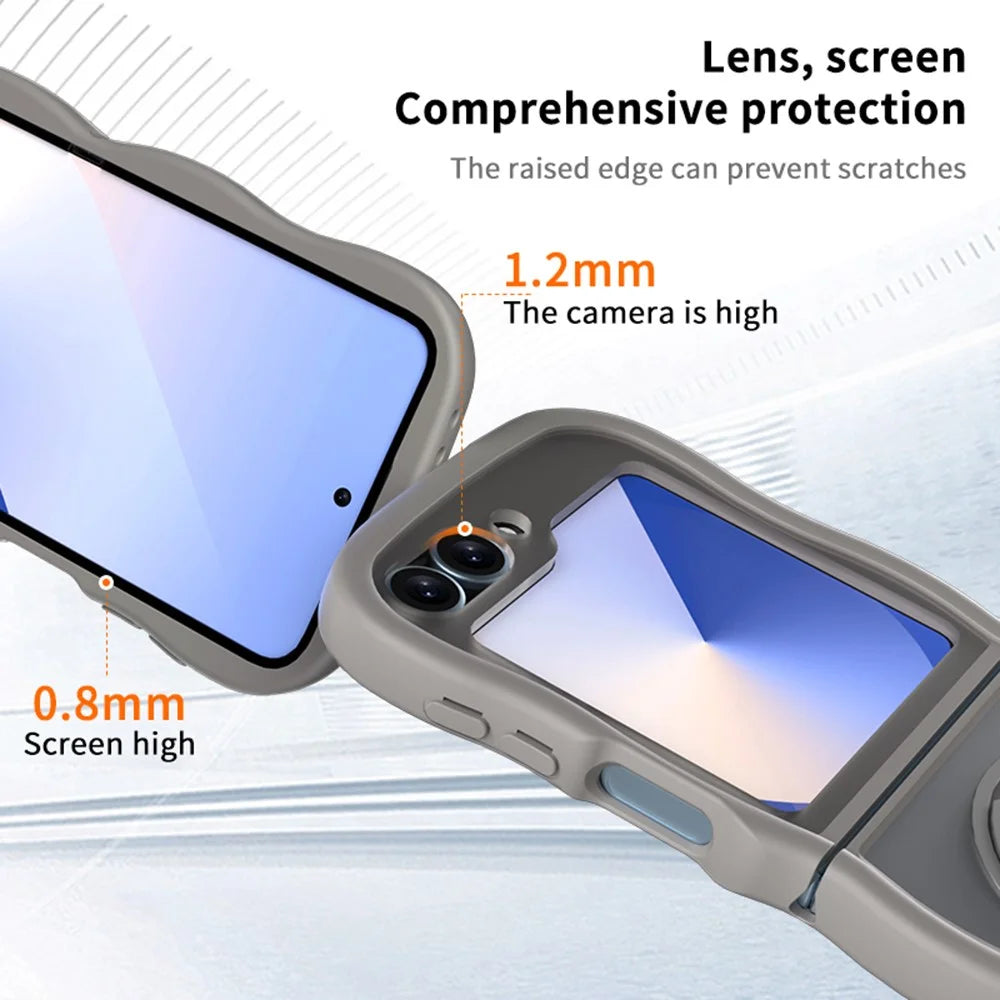 For Samsung Galaxy Z Flip7 FE 5G / Z Flip6 5G / Flip5 5G Magnetic Case Mirror Rotating Kickstand Wave Edge TPU + PC Phone Cover - Grey - 3