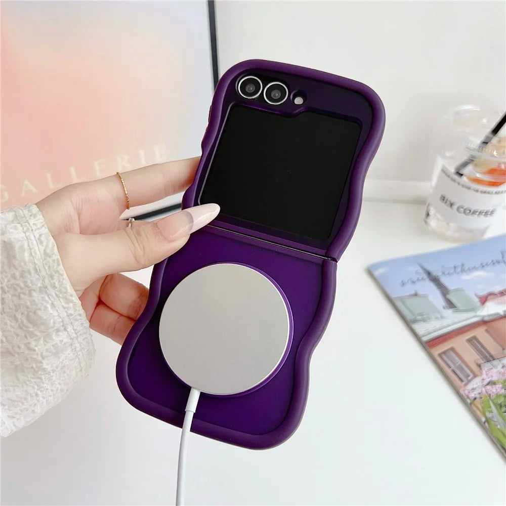 For Samsung Galaxy Z Flip7 FE 5G / Z Flip6 5G / Flip5 5G Magnetic Case Mirror Rotating Kickstand Wave Edge TPU + PC Phone Cover - Grey - 7