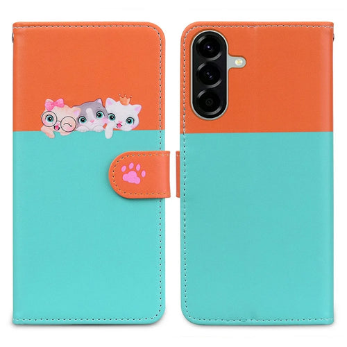 Cartoon Pet Series for Samsung Galaxy A56 5G Wallet Phone Case Splicing Leather Flip Cover - Sky Blue - 1