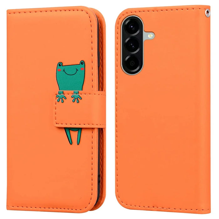 For Samsung Galaxy A56 5G Case Cartoon Pattern Wallet Leather Phone Cover - Orange - 1