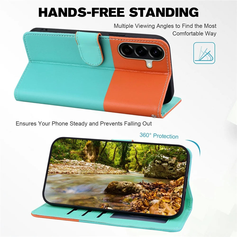 Cartoon Pet Series for Samsung Galaxy A36 5G Wallet Phone Case Splicing Leather Flip Cover - Sky Blue - 3