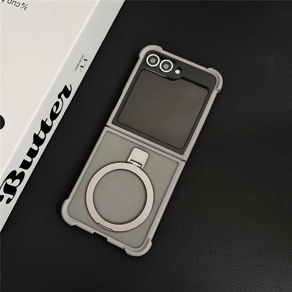 For Samsung Galaxy Z Flip7 FE 5G / Z Flip6 5G Magnetic Case Kickstand Shockproof Matte PC + TPU Phone Cover - Grey - 2