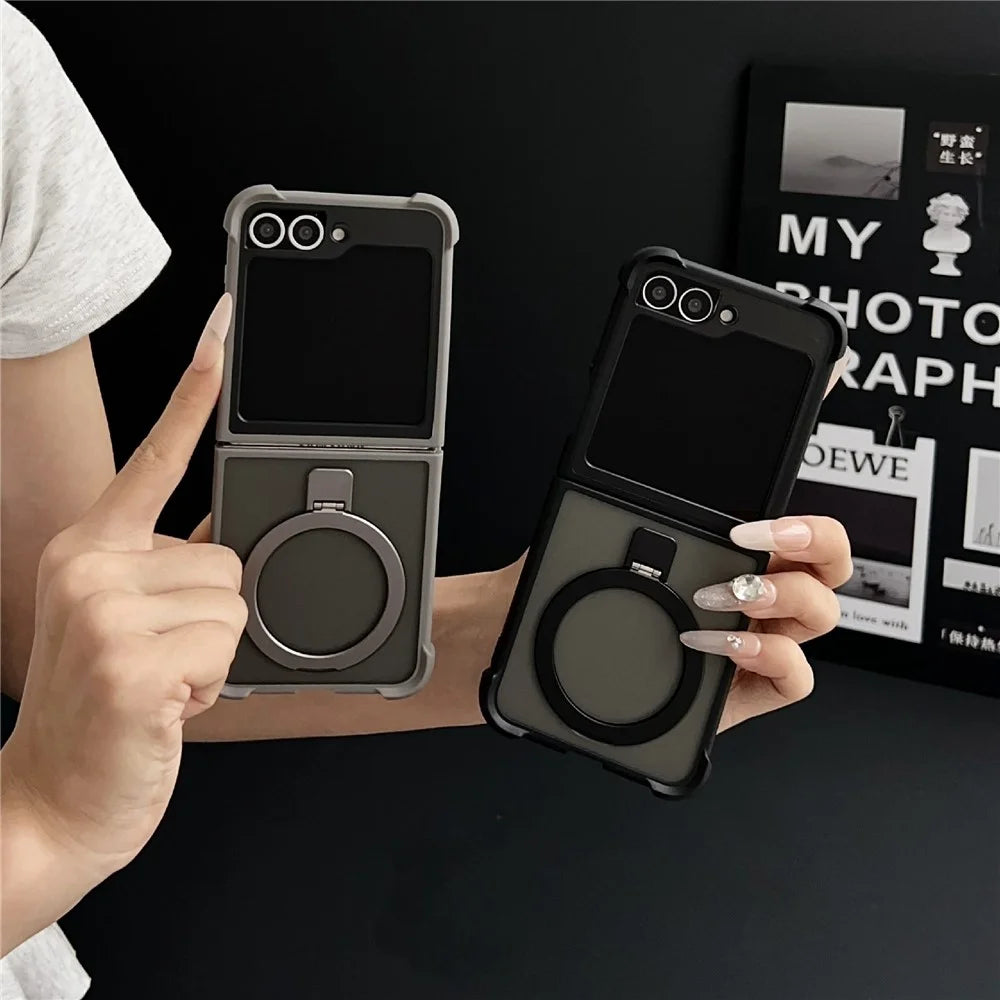 For Samsung Galaxy Z Flip7 FE 5G / Z Flip6 5G Magnetic Case Kickstand Shockproof Matte PC + TPU Phone Cover - Grey - 7