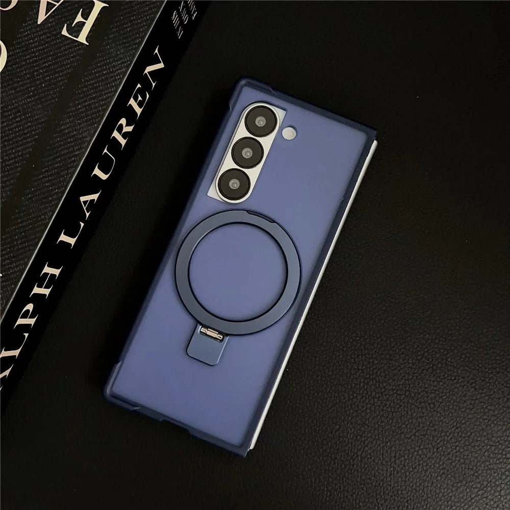 For Samsung Galaxy Z Fold6 5G Magnetic Case Kickstand Shockproof Matte PC + TPU Phone Cover - Blue - 2