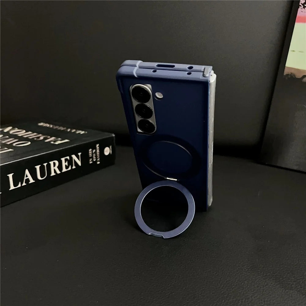 For Samsung Galaxy Z Fold6 5G Magnetic Case Kickstand Shockproof Matte PC + TPU Phone Cover - Blue - 4