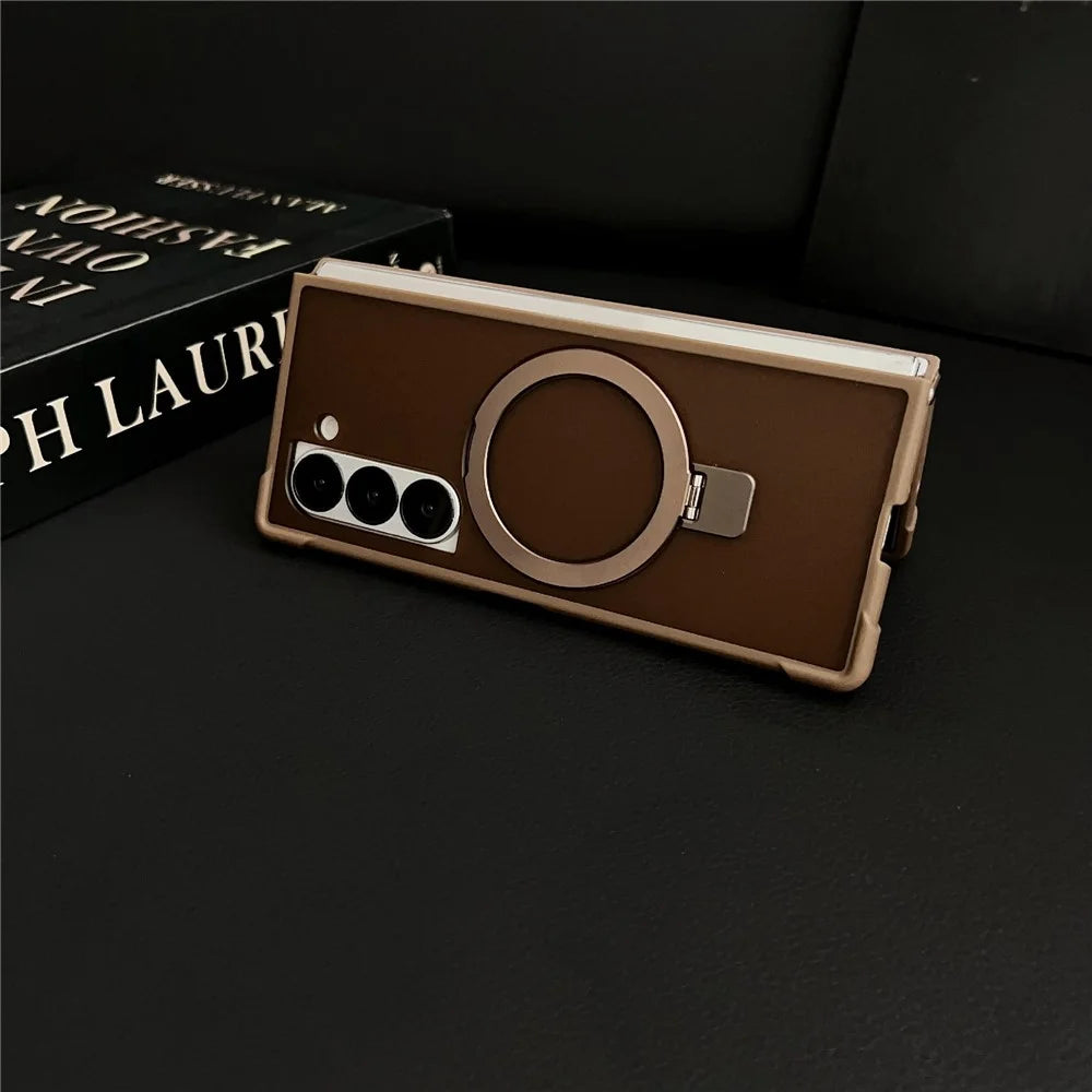 For Samsung Galaxy Z Fold6 5G Magnetic Case Kickstand Shockproof Matte PC + TPU Phone Cover - Blue - 6