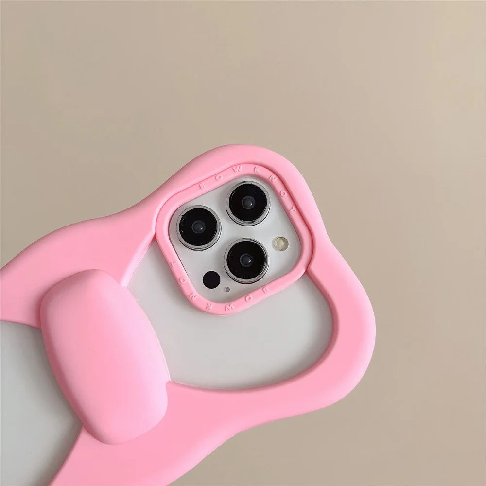 For iPhone 15 Pro Max Silicone Case Cute Hollow Butterfly Bow Design Shockproof Phone Back Cover - 5