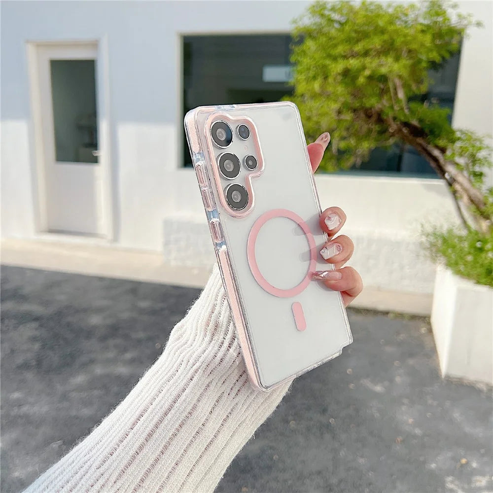 For Samsung Galaxy S25 Ultra Magnetic Case Clear TPU Phone Back Cover - Pink - 1