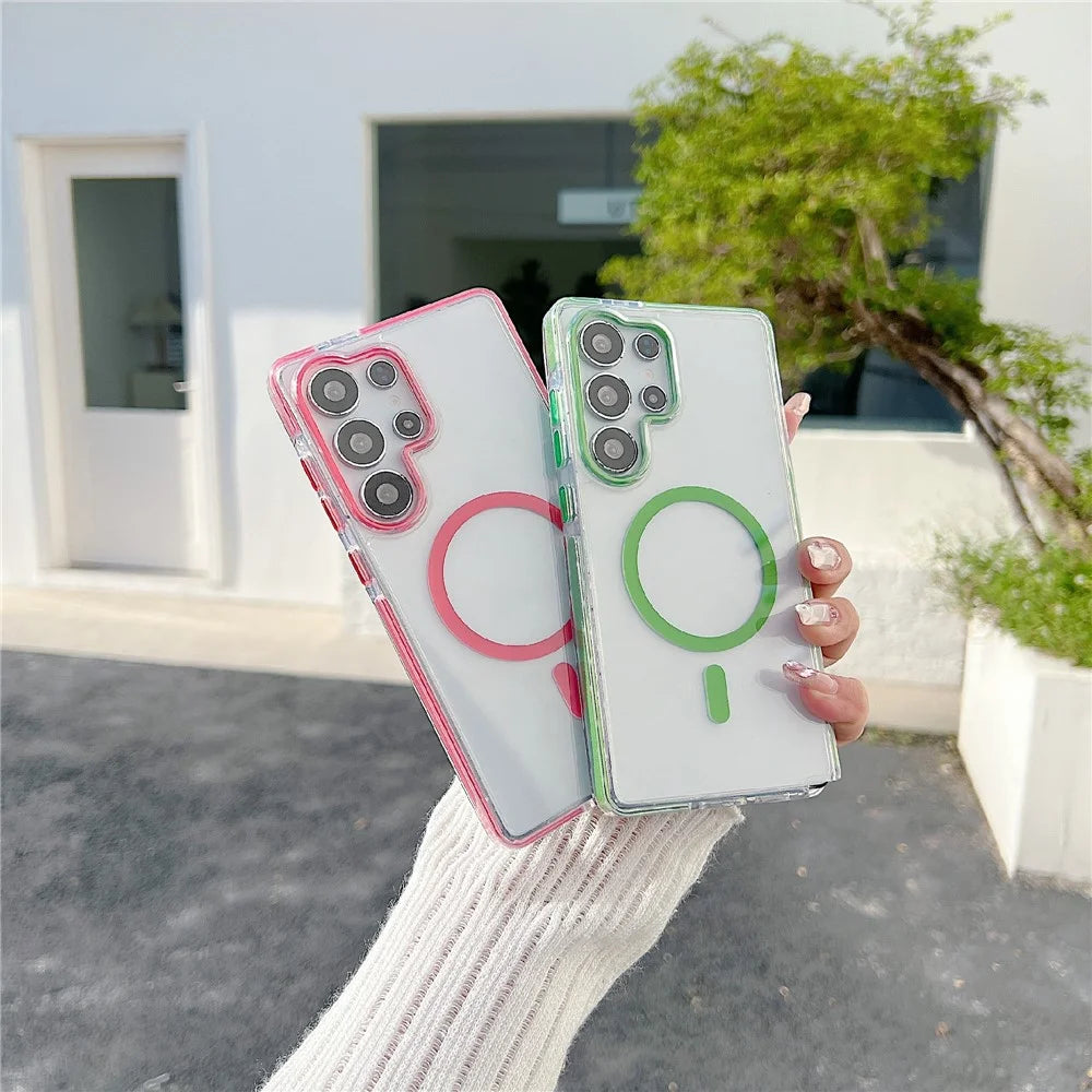 For Samsung Galaxy S24 Ultra Magnetic Case Clear TPU Phone Back Cover - Pink - 4