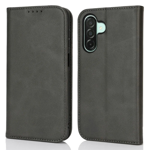 For Samsung Galaxy A26 5G Case PU Leather Calf Textured Magnetic Closing Smart Phone Cover - Black - 1