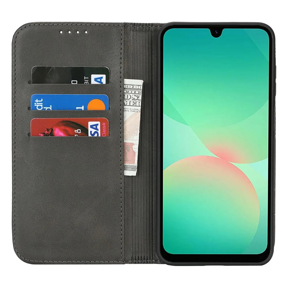 For Samsung Galaxy A26 5G Case PU Leather Calf Textured Magnetic Closing Smart Phone Cover - Black - 2