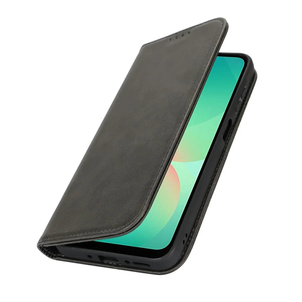 For Samsung Galaxy A26 5G Case PU Leather Calf Textured Magnetic Closing Smart Phone Cover - Black - 4