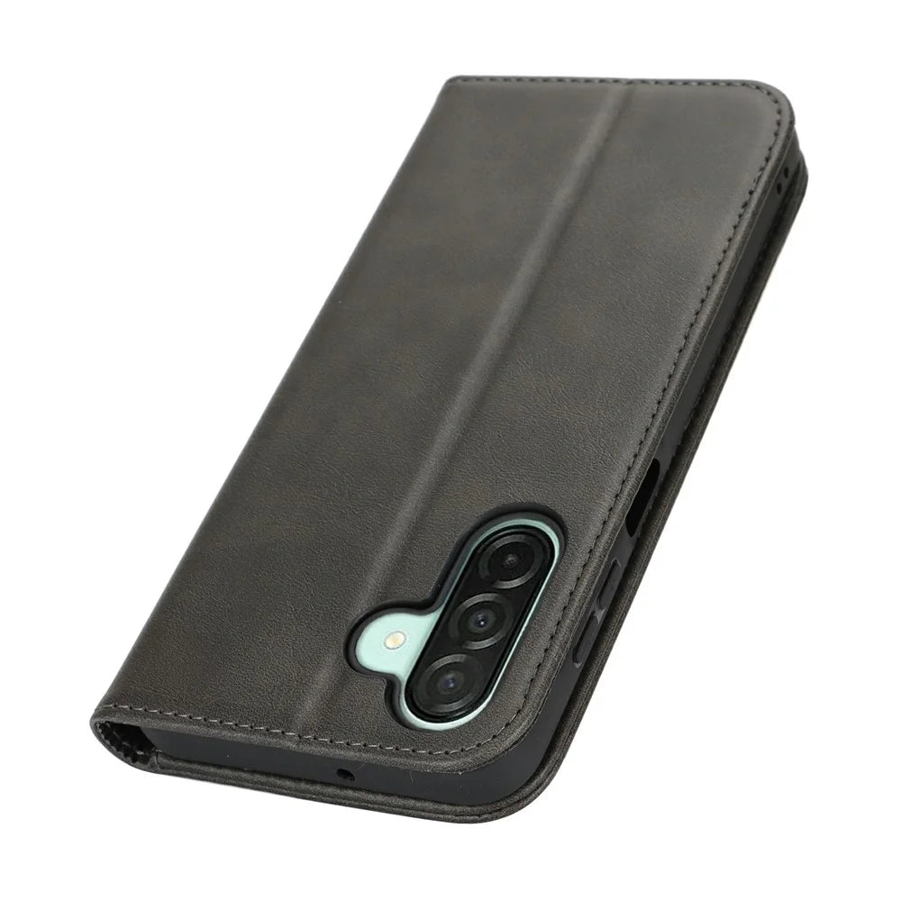 For Samsung Galaxy A26 5G Case PU Leather Calf Textured Magnetic Closing Smart Phone Cover - Black - 5