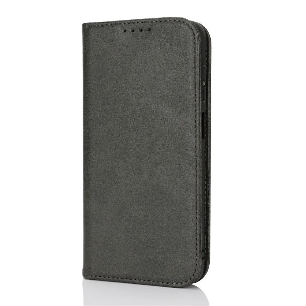 For Samsung Galaxy A26 5G Case PU Leather Calf Textured Magnetic Closing Smart Phone Cover - Black - 7
