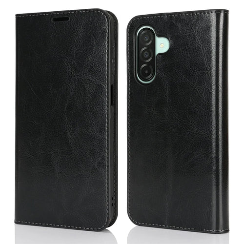 For Samsung Galaxy A26 5G Case Crazy Horse Texture Split Leather Wallet Phone Cover - Black - 1