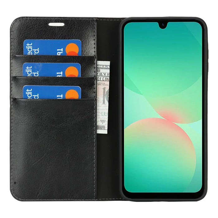 For Samsung Galaxy A26 5G Case Crazy Horse Texture Split Leather Wallet Phone Cover - Black - 2