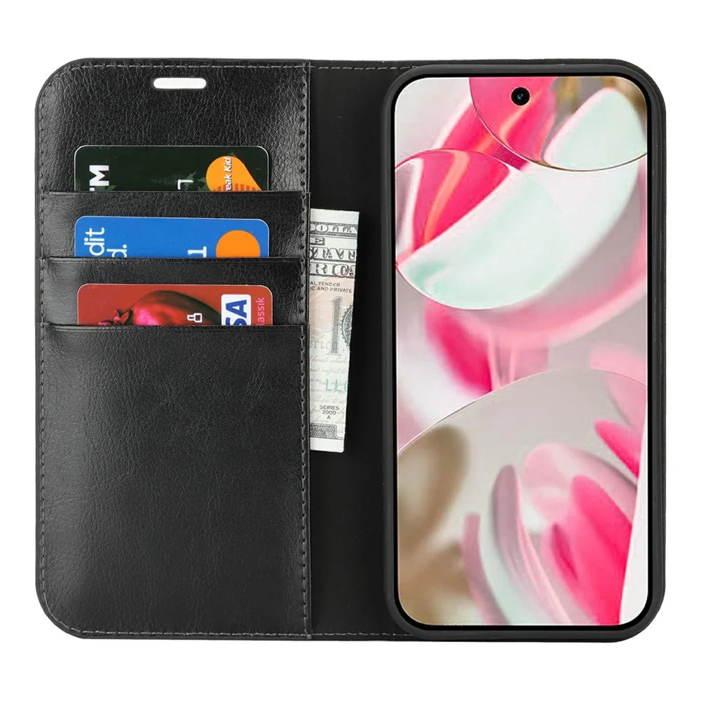For Google Pixel 10 / 10 Pro Case Crazy Horse Texture Split Leather Wallet Phone Cover - Black - 2
