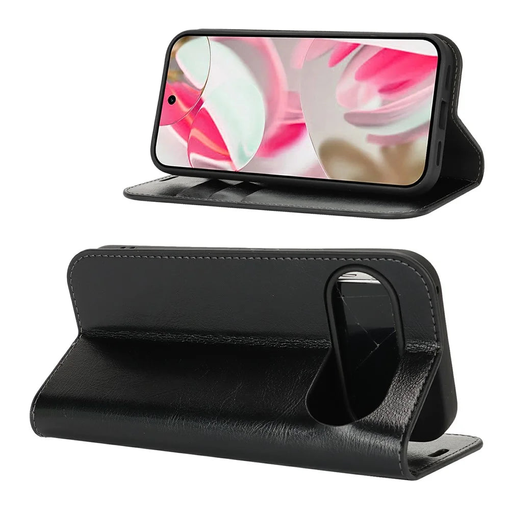For Google Pixel 10 / 10 Pro Case Crazy Horse Texture Split Leather Wallet Phone Cover - Black - 3