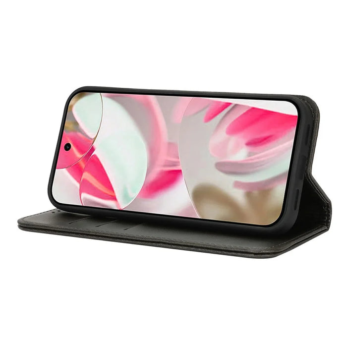 For Google Pixel 10 / 10 Pro Case PU Leather Calf Textured Magnetic Closing Smart Phone Cover - Black - 3