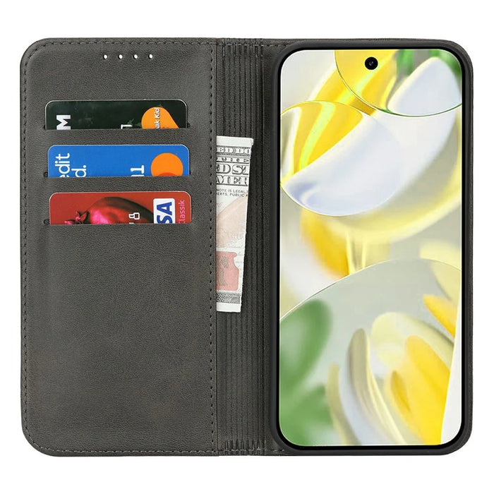 For Google Pixel 10 Pro XL Case PU Leather Calf Textured Magnetic Closing Smart Phone Cover - Black - 2