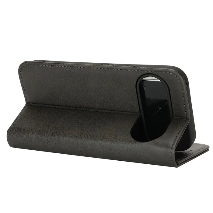 For Google Pixel 10 Pro XL Case PU Leather Calf Textured Magnetic Closing Smart Phone Cover - Black - 4