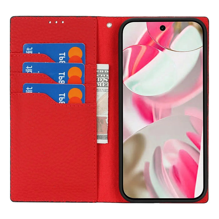 For Google Pixel 10 / 10 Pro Wallet Case Genuine Cow Leather Phone Cover Litchi Texture - Black - 2