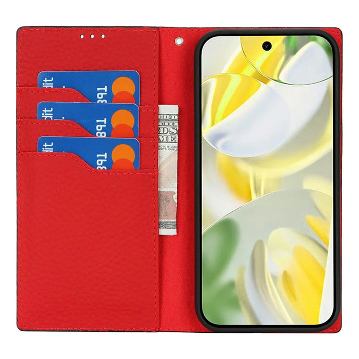 For Google Pixel 10 Pro XL Wallet Case Genuine Cow Leather Phone Cover Litchi Texture - Black - 2