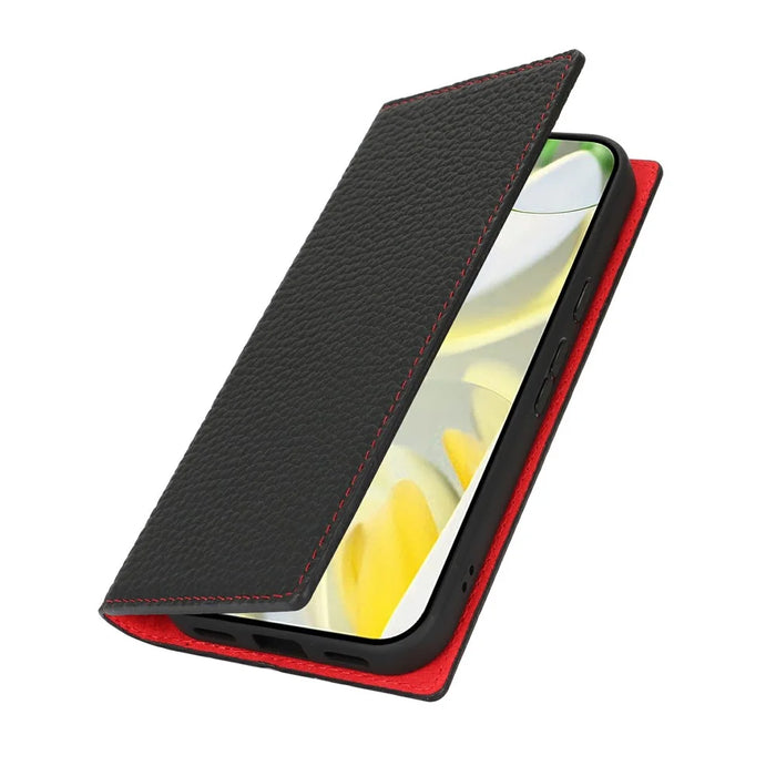 For Google Pixel 10 Pro XL Wallet Case Genuine Cow Leather Phone Cover Litchi Texture - Black - 6