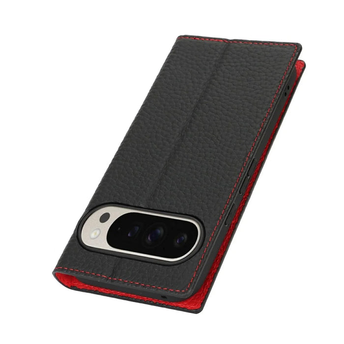 For Google Pixel 10 Pro XL Wallet Case Genuine Cow Leather Phone Cover Litchi Texture - Black - 7