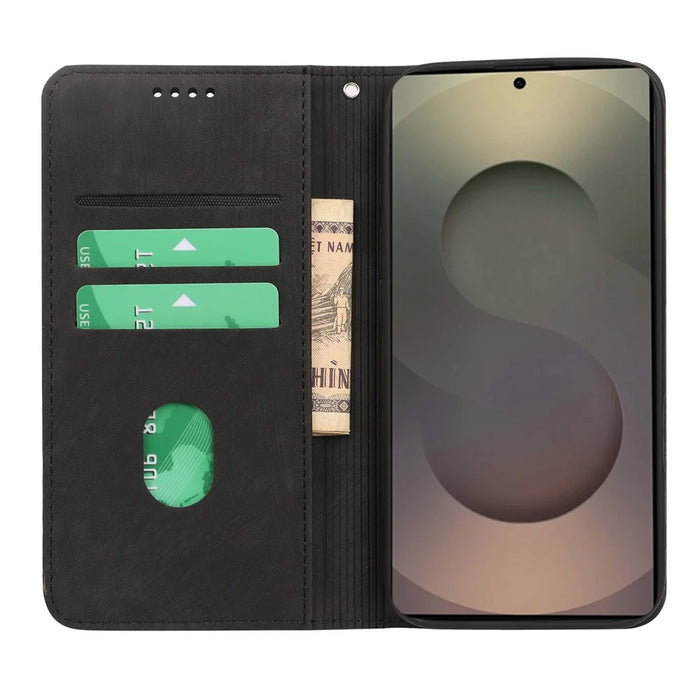 For Samsung Galaxy A16 4G / 5G Case Strong Magnetic Leather Wallet Phone Cover with Striped Texture - Black - 2