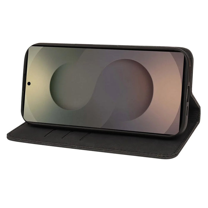 For Samsung Galaxy S24+ Case Strong Magnetic Leather Wallet Phone Cover with Striped Texture - Black - 4