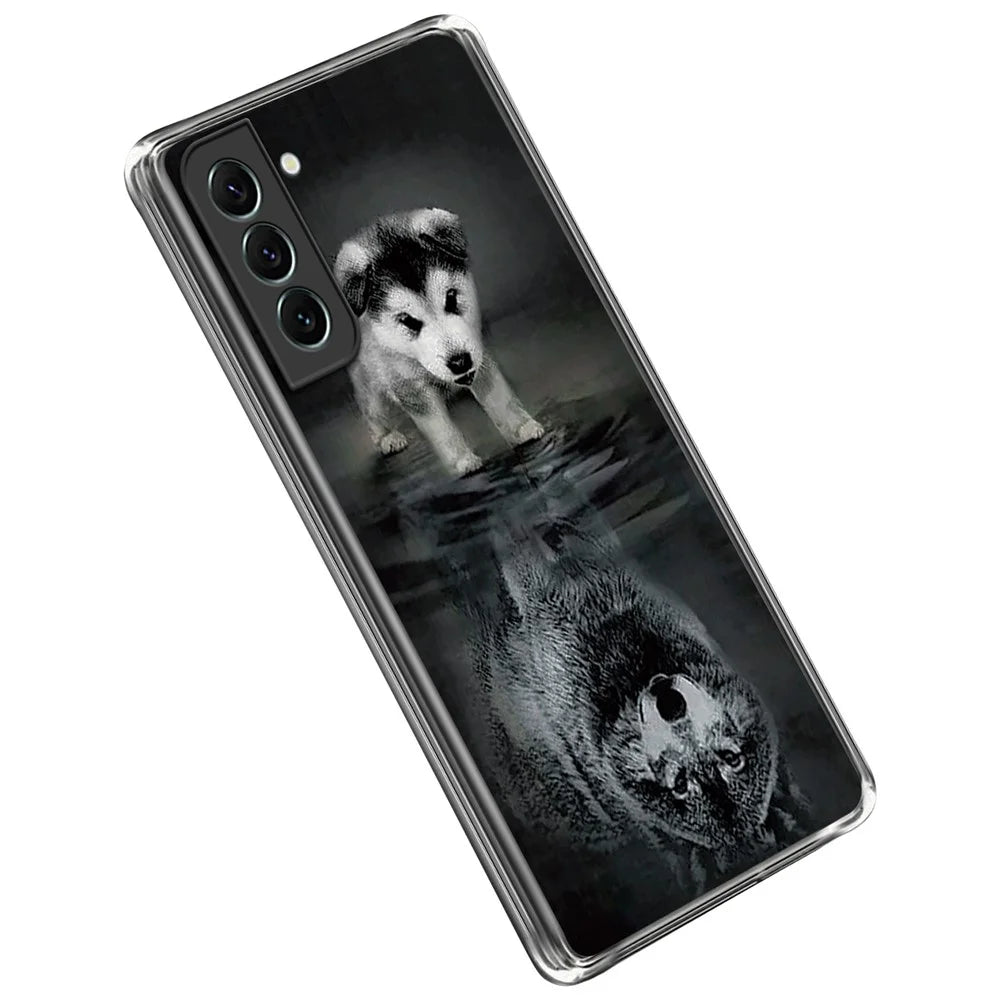 For Samsung Galaxy S23 Stylish IMD Pattern Printing Anti-scratch Case Flexible TPU Drop-proof Cover - Dog and Wolf - 1