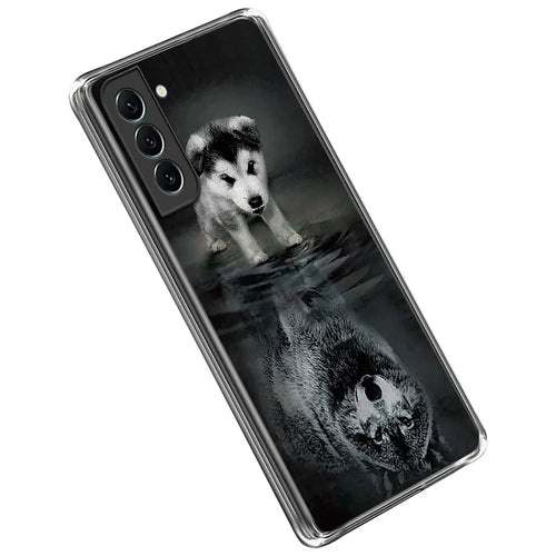 For Samsung Galaxy S23 Stylish IMD Pattern Printing Anti-scratch Case Flexible TPU Drop-proof Cover - Dog and Wolf - 1