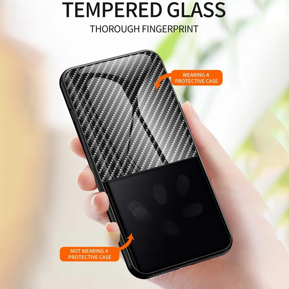 For Samsung Galaxy A08 5G / A08 4G / A07 4G Case Tempered Glass Shockproof Phone Cover - Black Fiber - 3