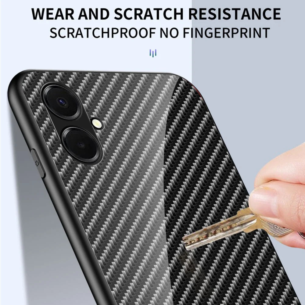 For Samsung Galaxy A08 5G / A08 4G / A07 4G Case Tempered Glass Shockproof Phone Cover - Black Fiber - 4