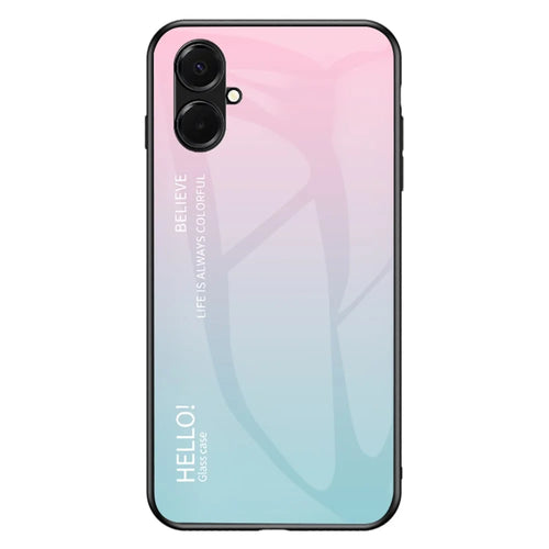 For Samsung Galaxy A08 5G / A08 4G / A07 4G Case Anti-Scratch Tempered Glass + PC + TPU Phone Cover - Gradient Pink Blue - 1