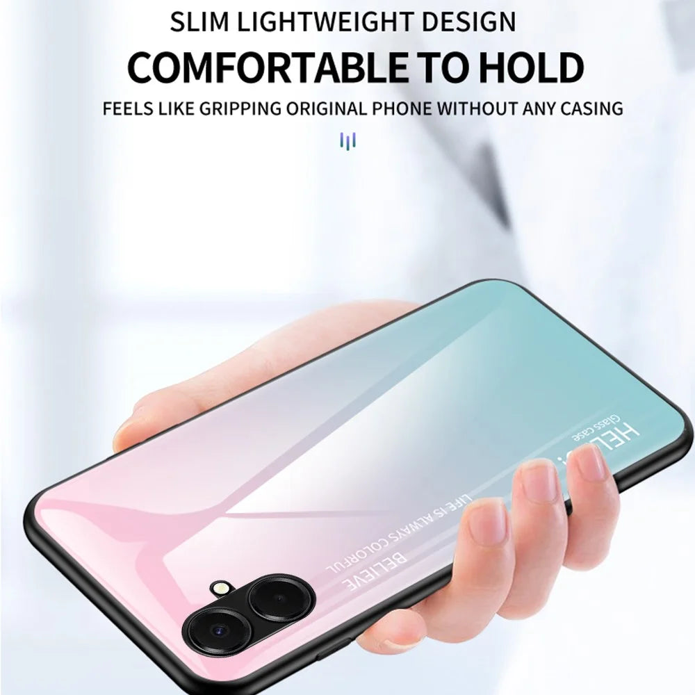 For Samsung Galaxy A08 5G / A08 4G / A07 4G Case Anti-Scratch Tempered Glass + PC + TPU Phone Cover - Gradient Pink Blue - 2
