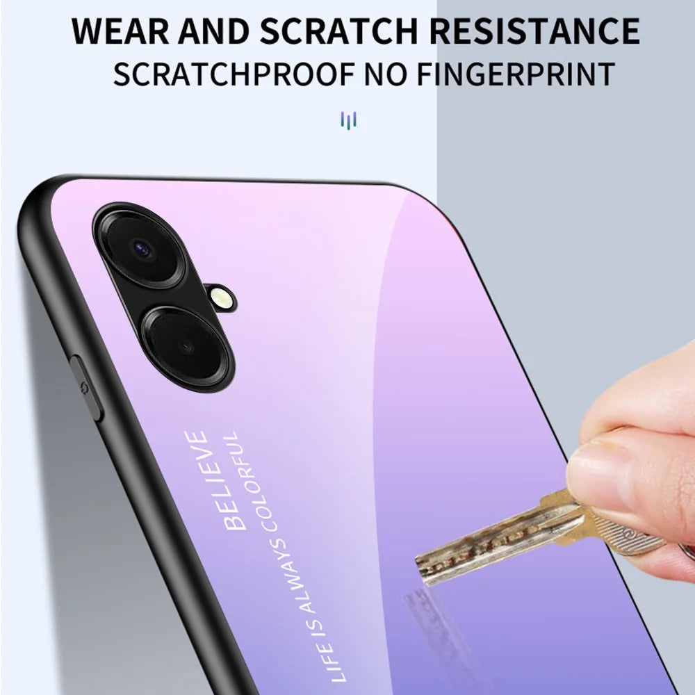 For Samsung Galaxy A08 5G / A08 4G / A07 4G Case Anti-Scratch Tempered Glass + PC + TPU Phone Cover - Gradient Pink Blue - 4