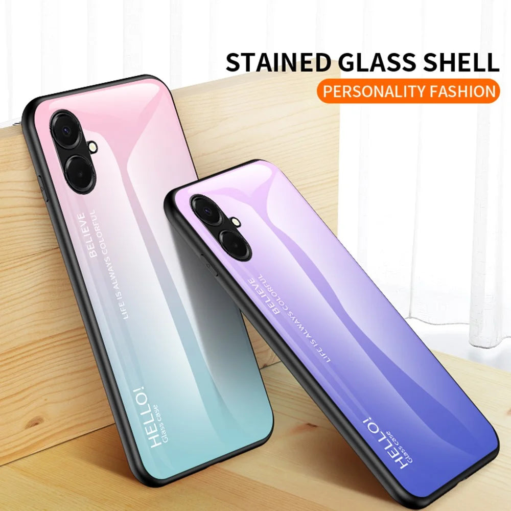 For Samsung Galaxy A08 5G / A08 4G / A07 4G Case Anti-Scratch Tempered Glass + PC + TPU Phone Cover - Gradient Pink Blue - 6
