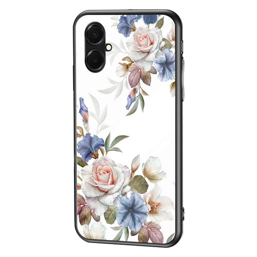 For Samsung Galaxy A08 5G / A08 4G / A07 4G Case Floral Pattern TPU + Tempered Glass Protective Phone Cover - White Flower Bush - 1