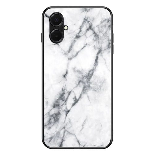 For Samsung Galaxy A08 5G / A08 4G / A07 4G Case Marble Pattern Tempered Glass + PC + TPU Protective Phone Cover - White Marble - 1