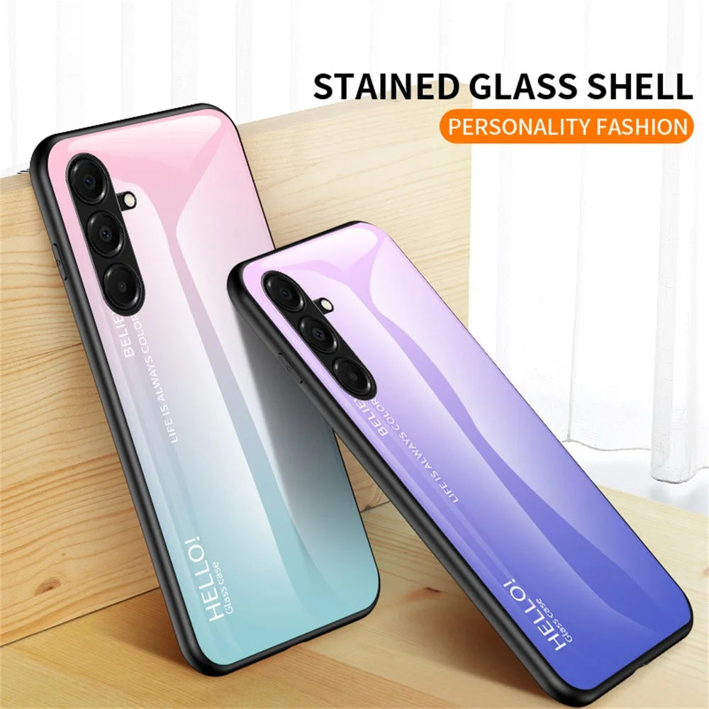 For Samsung Galaxy A18 5G / A18 4G / A17 5G / A17 4G / A26 5G Case Anti-Scratch Tempered Glass + PC + TPU Phone Cover - Gradient Pink Blue - 6