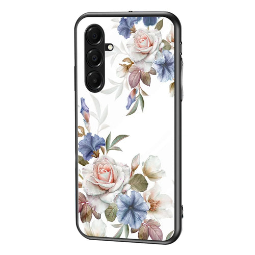 For Samsung Galaxy A18 5G / A18 4G / A17 5G / A17 4G / A26 5G Case Floral Pattern TPU + Tempered Glass Protective Phone Cover - White Flower Bush - 1