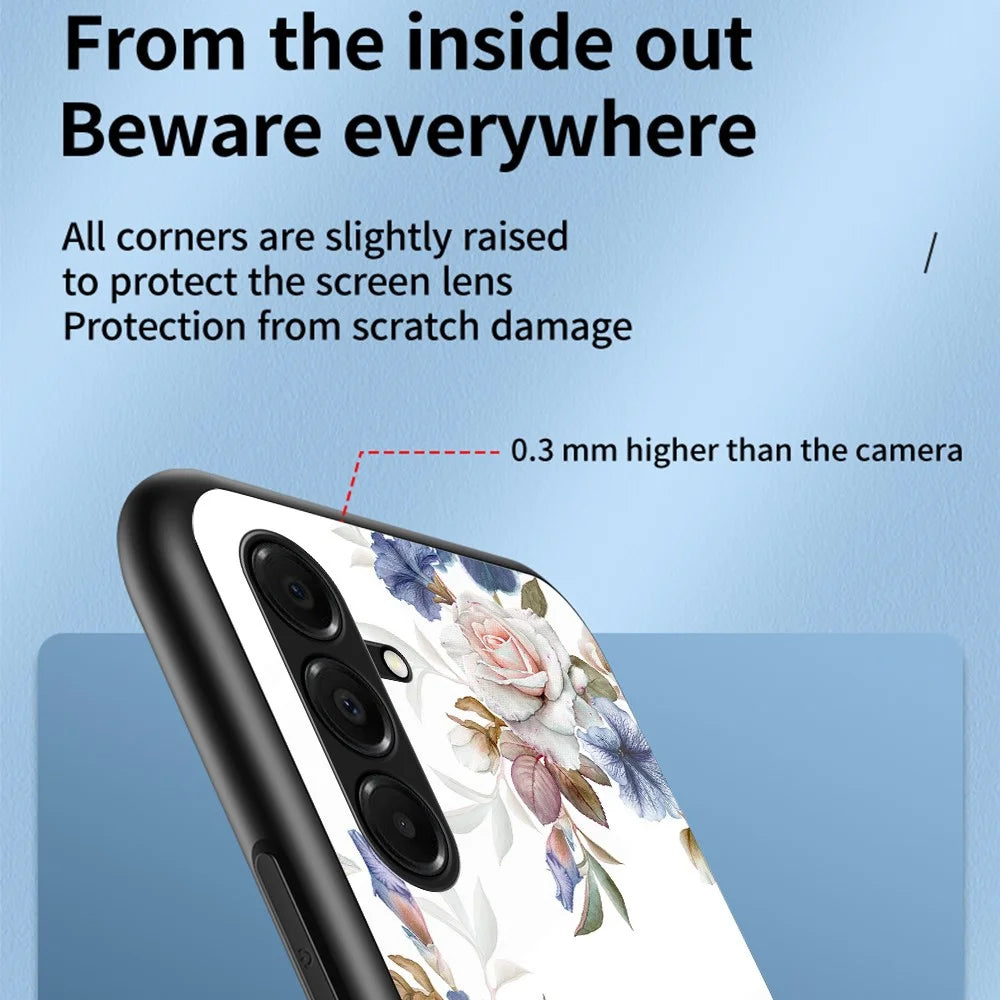 For Samsung Galaxy A18 5G / A18 4G / A17 5G / A17 4G / A26 5G Case Floral Pattern TPU + Tempered Glass Protective Phone Cover - White Flower Bush - 2