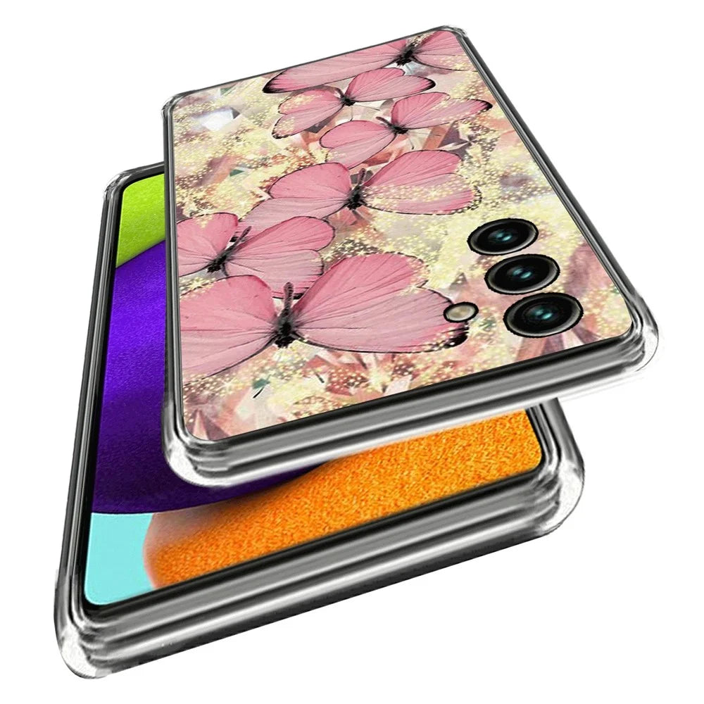 For Samsung Galaxy A14 5G / A14 4G Pattern Printing IMD Shockproof Case Flexible TPU Protective Cover - Pink Butterflies - 2